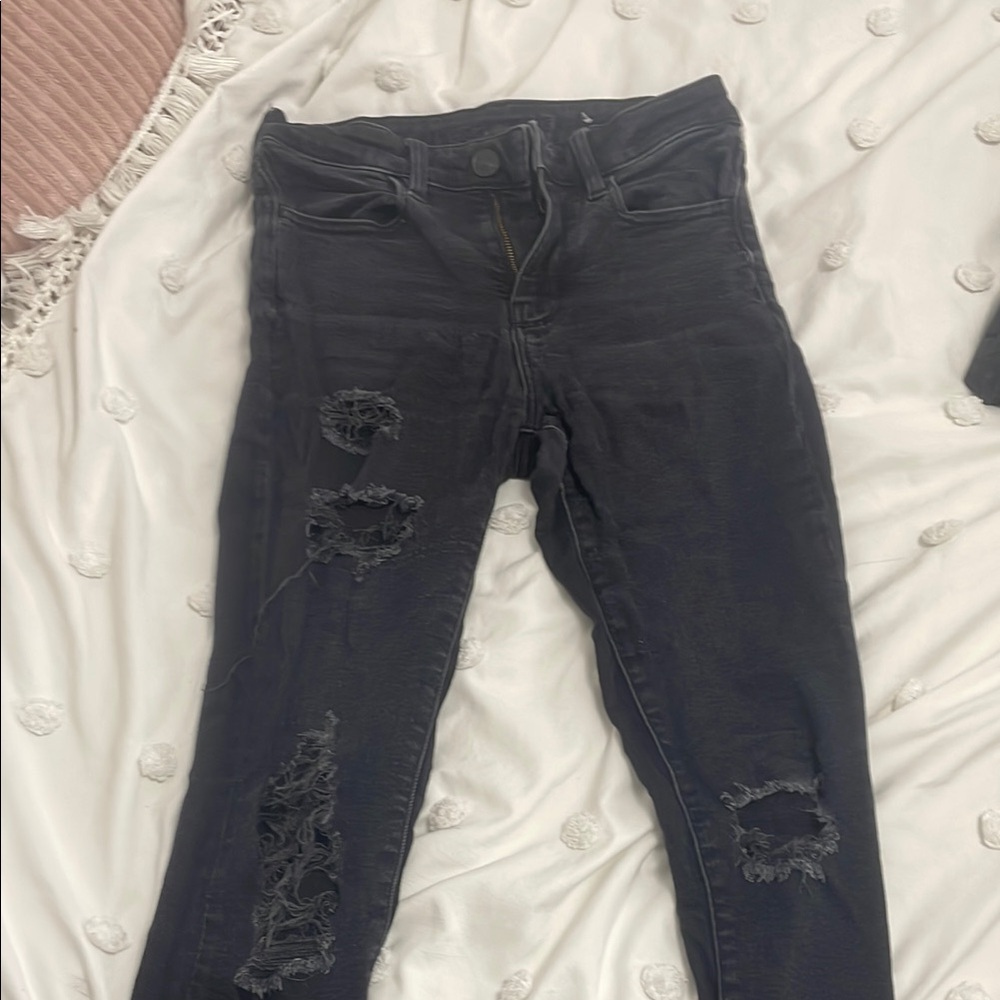 American Eagle Outfitters Black Distressed Jeans